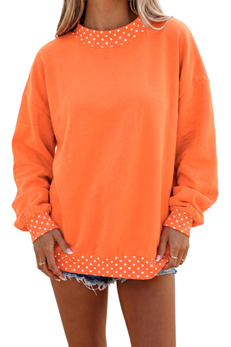 Women's Fall Polka Dot Color Block Mockneck Sweatshirt