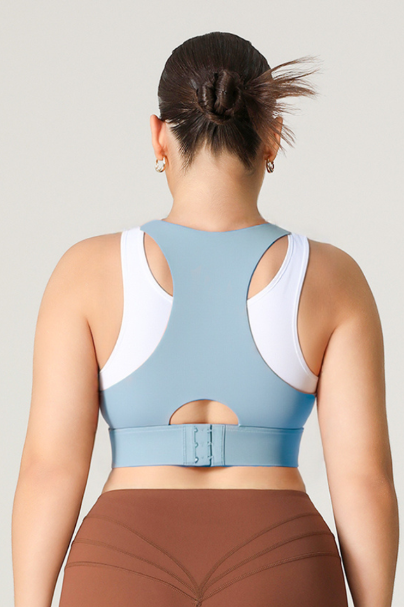 Plus Size Women's Faux Two-Piece Color-Block Sports Bra