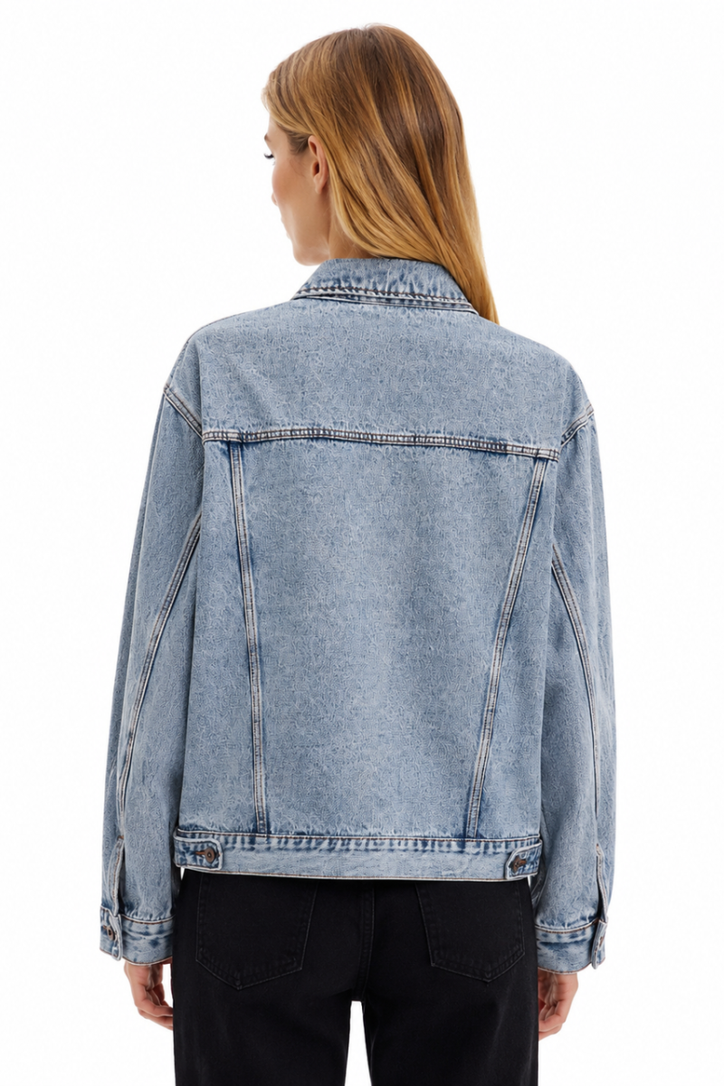 Women's Fall Light Wash Drop Shoulder Denim Jacket