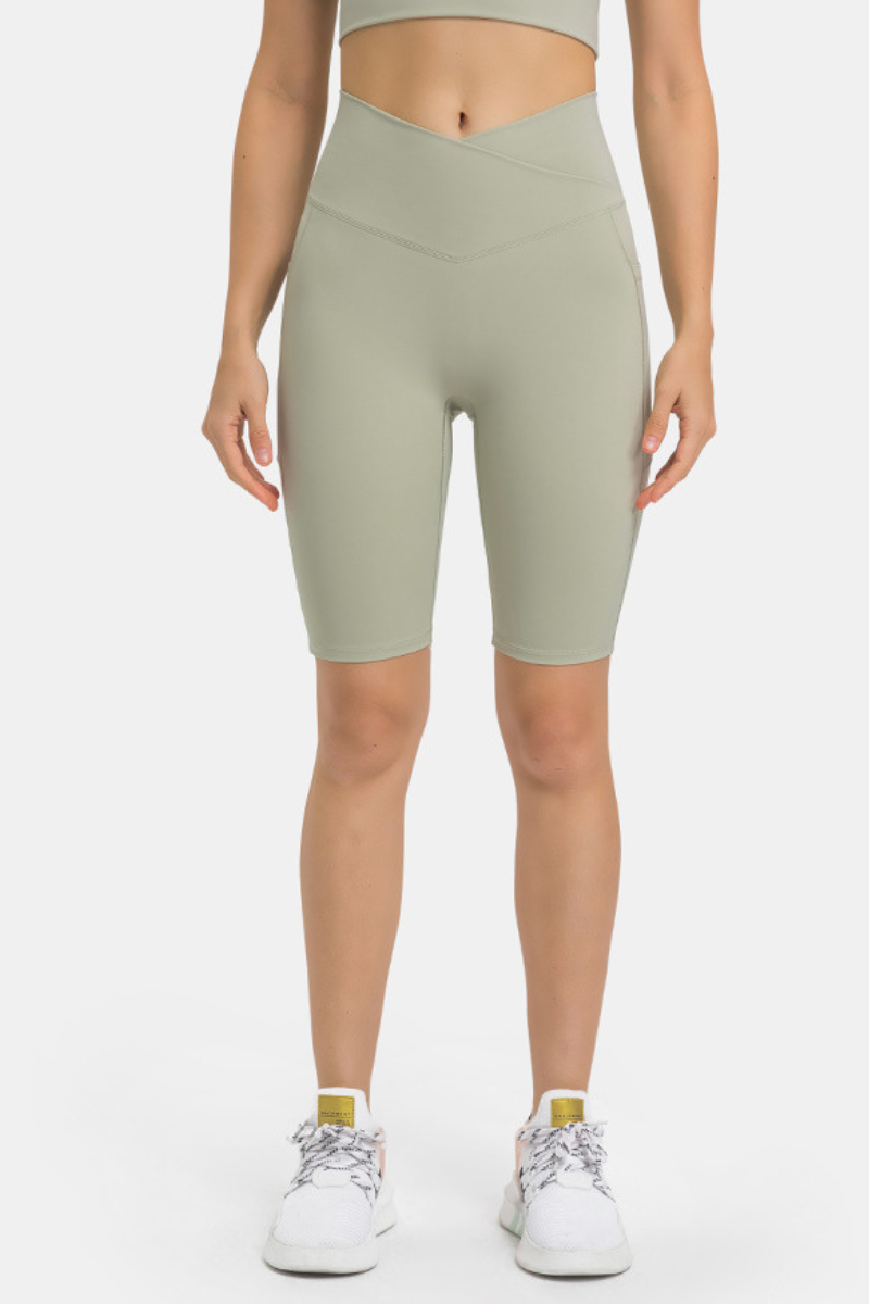 Women's V-Waist High-Waisted Biker Yoga Shorts with Pockets