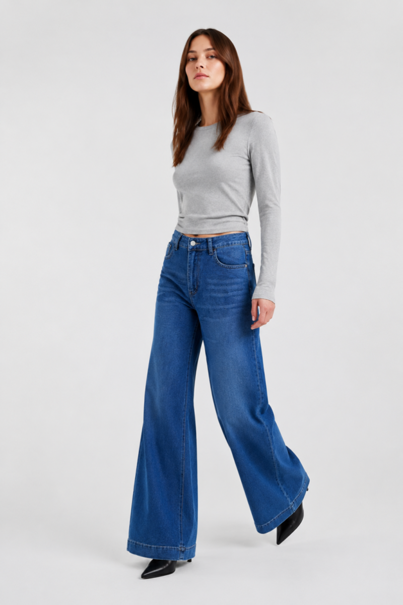 Women's Fall High Waist Wide Leg Flare Jeans