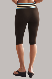 Women's Low-Rise Fold-Over Color-Block Striped Capri Legging