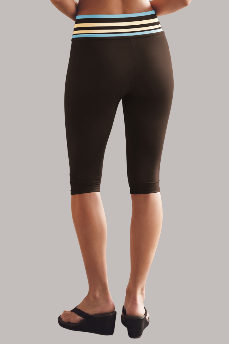 Women's Low-Rise Fold-Over Color-Block Striped Capri Legging