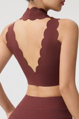 Women's Scalloped Mock Neck Padded Sports Cropped Tank Top