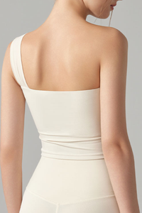 Women's One-Shoulder Ruched Waist Padded Yoga Tank Top