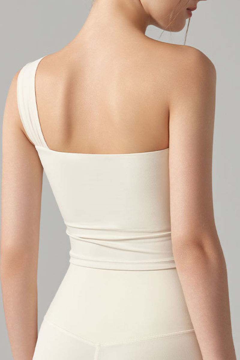 Women's One-Shoulder Ruched Waist Padded Yoga Tank Top