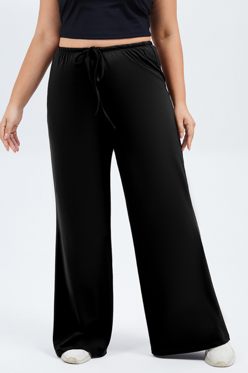 Plus Size Women's Drawstring Waist Loose-Fit Yoga Wide-Leg Pants
