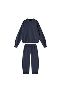 Unisex Fall 100% Cotton Set:Solid Pullover And Sweatpants
