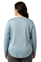 Plus Size Women's Fall Side Slit Curved Hem Long Sleeve Top