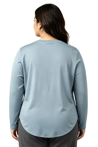 Plus Size Women's Fall Side Slit Curved Hem Long Sleeve Top