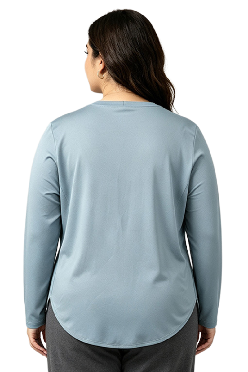 Plus Size Women's Fall Side Slit Curved Hem Long Sleeve Top