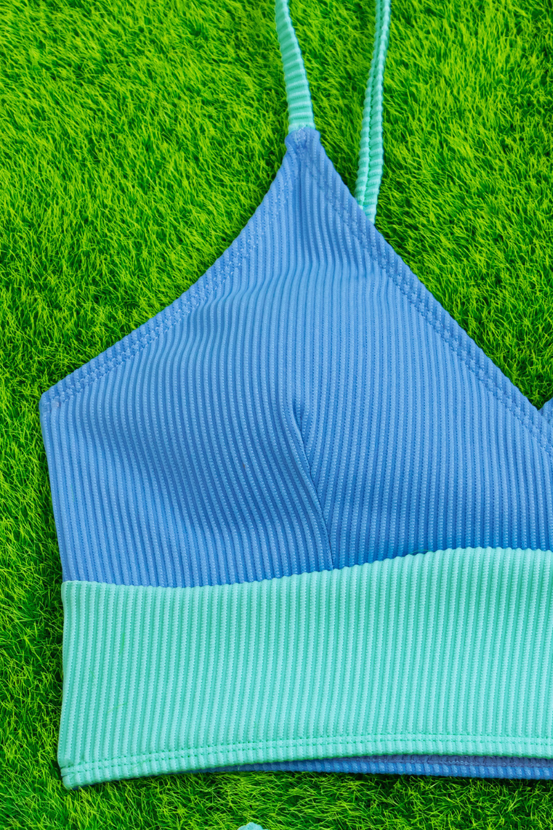 Women's V-Neck Color Block Crossover High Waisted Bikini