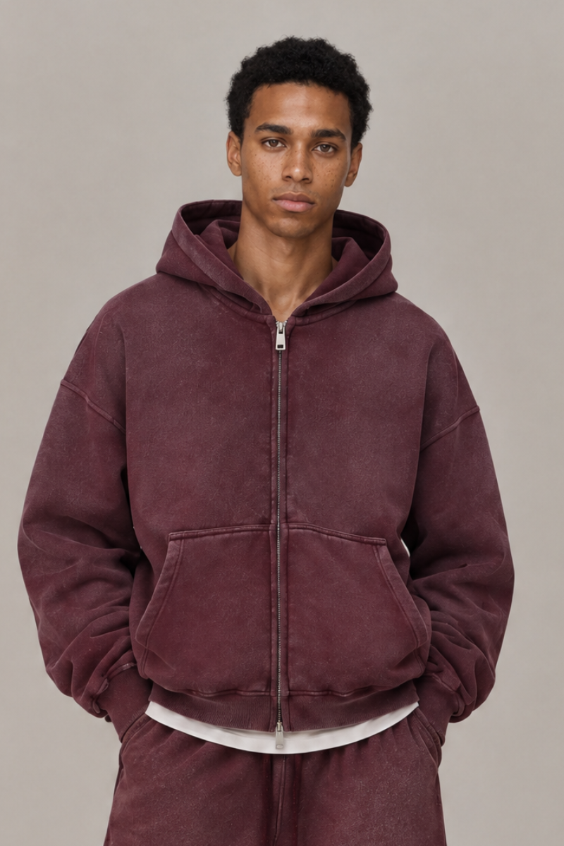 Men's Fleece-Lined Spray-Faded Oversized Hooded Jacket