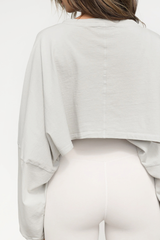 Women's Fall Cropped Drop Shoulder Relaxed Long Sleeve Top