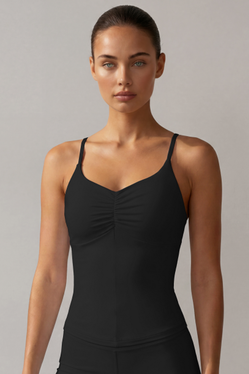 Women’s V-neck Pleats Adjustable Straps Sport Tank Top