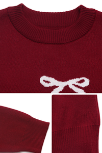 Women's bow-print knitted casual sweater.