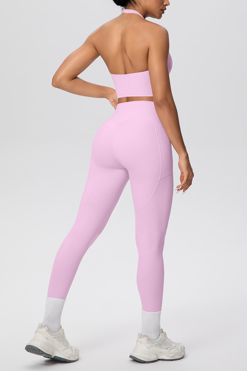 Women's Athletic Set:Healterneck Bra And Side Pocket Legging