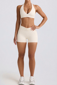 Women's Brushed Deep V Halter Neck Backless Sports Yoga Bra