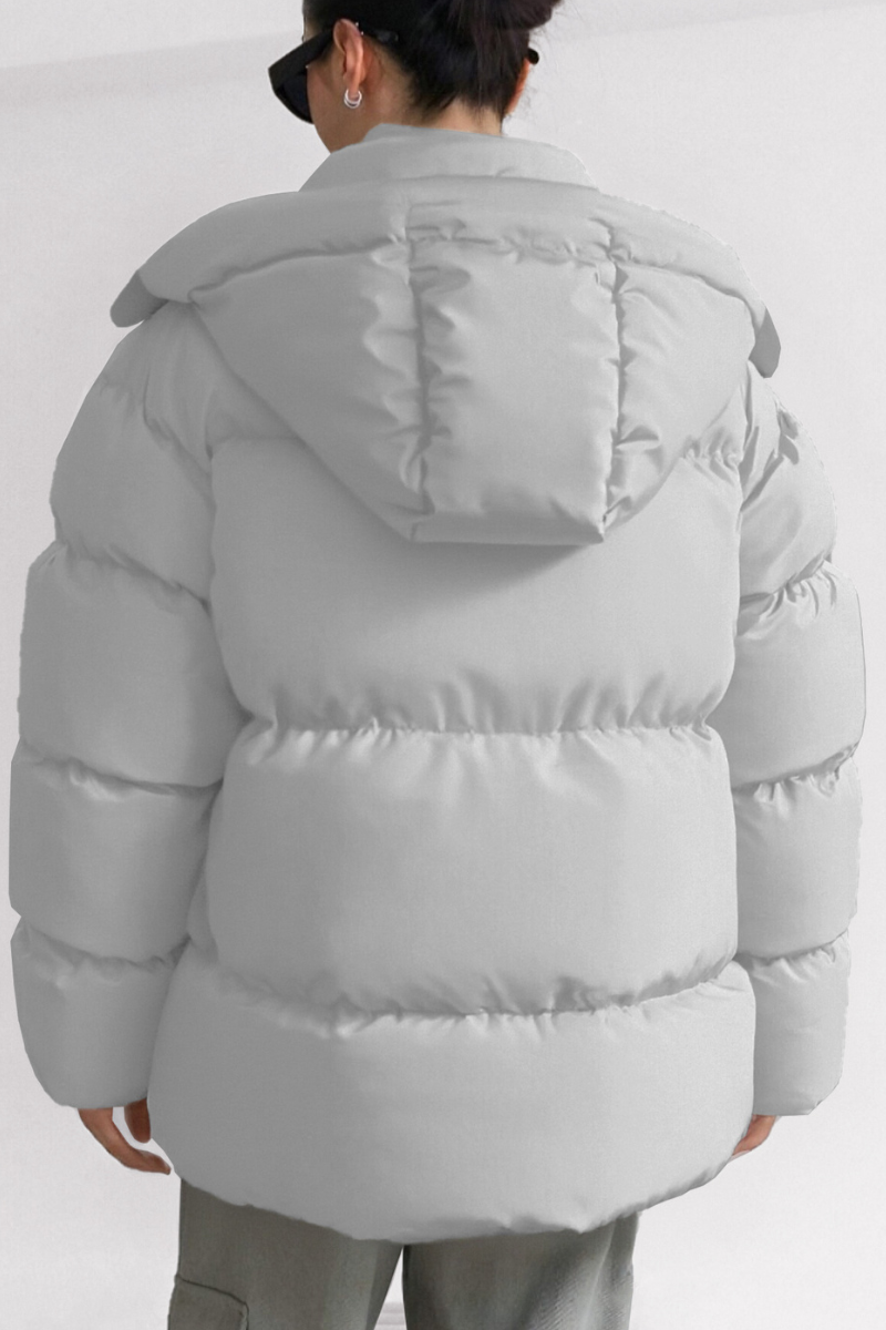 Women's stand-up collar bread-style hooded cotton jacket.