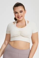 Plus Size Women's Removable Pad Athletic Yoga Short Sleeve Top