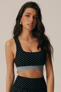 Women's Polka Dot Color Block Wide Straps Sports Bra