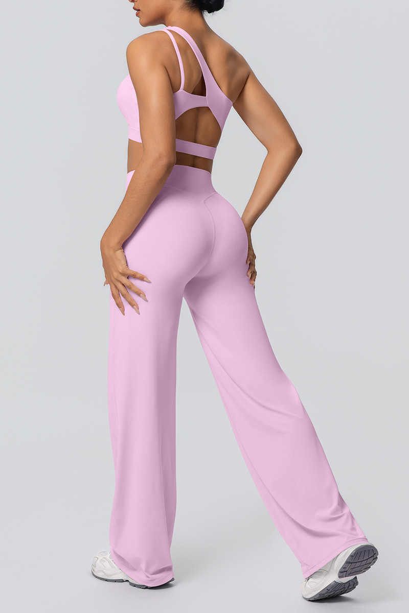 Women' Athletic Set:One Shoulder Bra And Wide Leg Pants