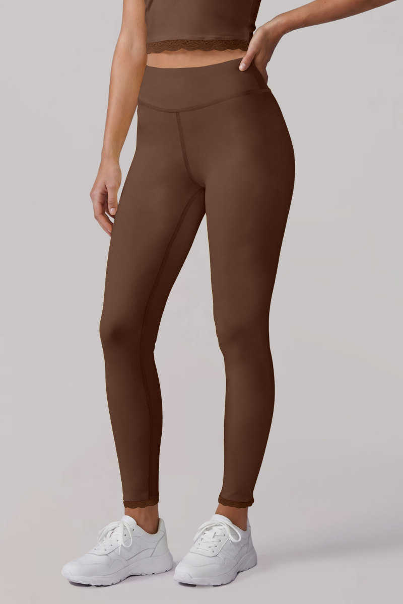 Women’s Athletic High Rise Lace Trim Solid Pilates Leggings