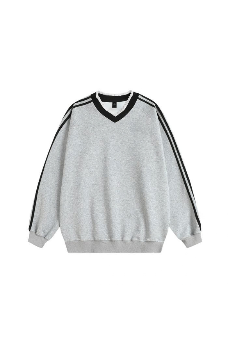 Women's Fall V Neck Lace Spliced Stripe Fleece Sweatshirt