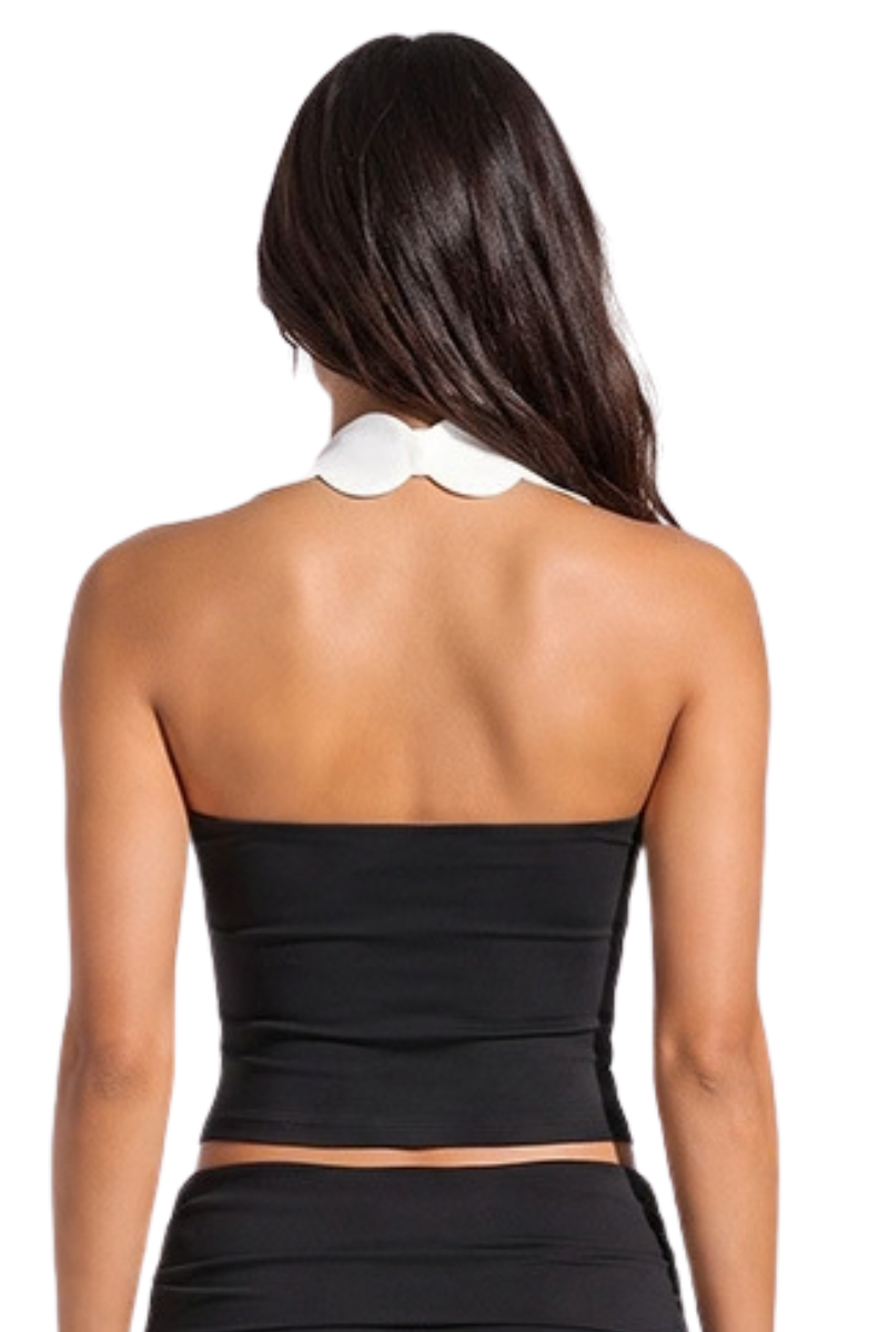 Women's Contrast Scalloped Halter Neck Backless Sports Top