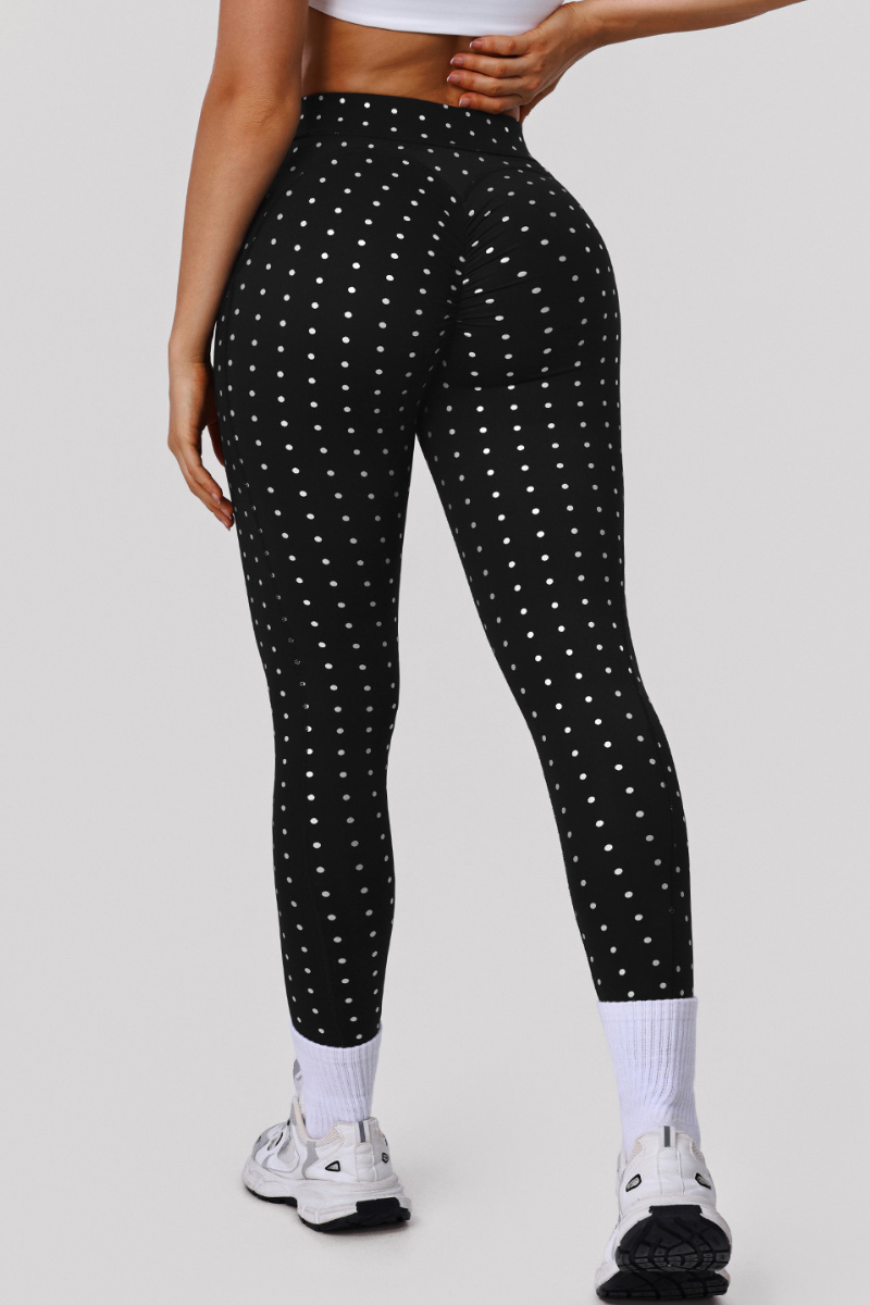 Women's Polka-Dot High-Waist Criss-Cross Hollow-Out Leggings