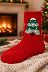 Women's Christmas Coral Fleece Socks Cute Santa Tree Striped