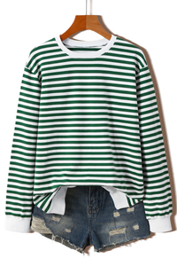 Women's Fall Christmas Striped Color Block Relaxed Pullover