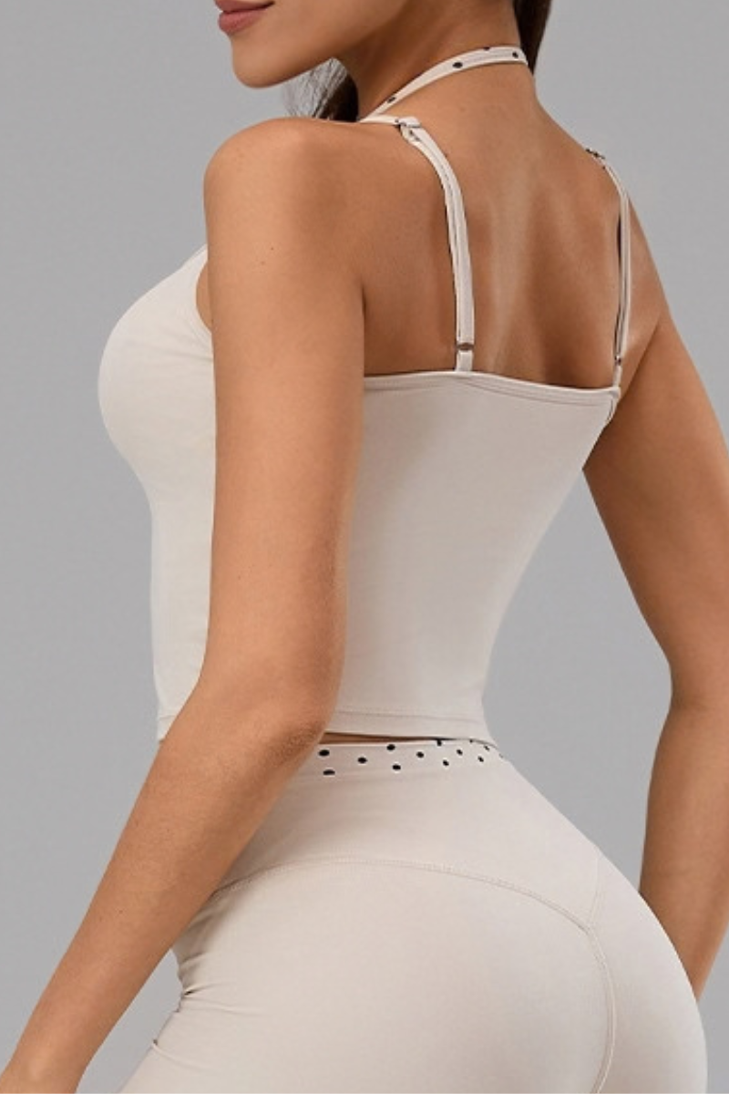 Women's Halterneck Polka Dot Cropped Workout Yoga Tank Top