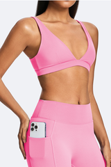 Women's Deep V  Neck Removable Pad Wide Straps Sports Bra