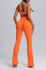 Women's Twisted Sports Bra & Cross-Waist Flare Pants Set