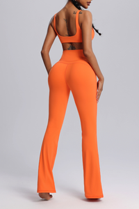 Women's Twisted Sports Bra & Cross-Waist Flare Pants Set