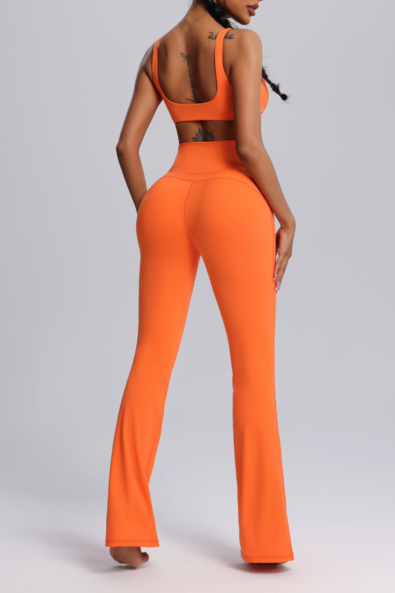 Women's Twisted Sports Bra & Cross-Waist Flare Pants Set