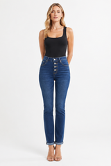 Women's High Waist Stretch Button Fly Skinny Jeans