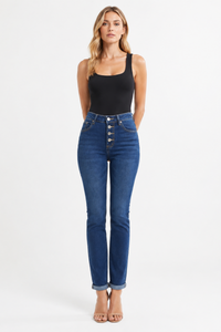 Women's High Waist Stretch Button Fly Skinny Jeans