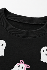 Women's Halloween Ghost Sequin Crew Neck Sweatshirt