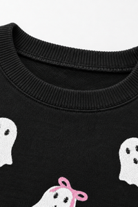 Women's Halloween Ghost Sequin Crew Neck Sweatshirt