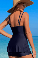 Women's Two-Piece Set Swimsuit:Mesh-paneled Dress And Shorts