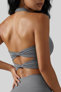 Women's Halter Twist‑Back Sports Bra With Built‑in Pads
