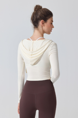 Women's V‑Neck Ruched Cropped Slim Fit Athletic Hoodie