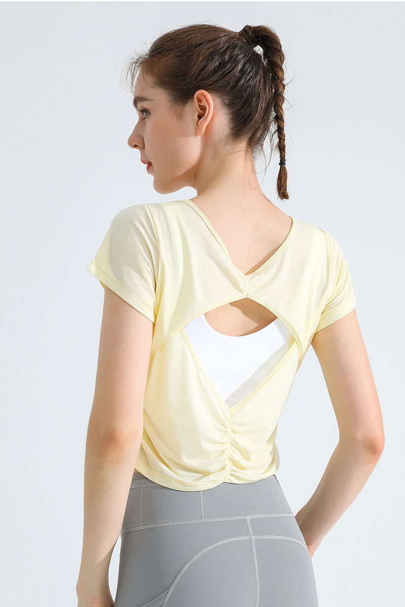Women's Sport Cropped Short Sleeve Yoga Top with Back Cutout