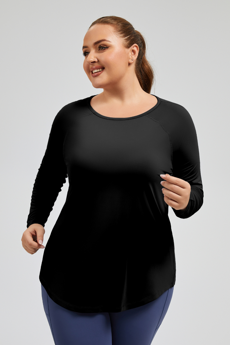 Plus Size Women's Curved Hem Breathable Mesh Yoga T-shirt
