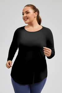 Plus Size Women's Curved Hem Breathable Mesh Yoga T-shirt