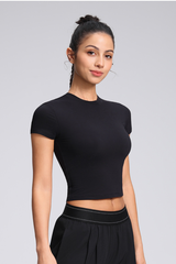 Women's Summer Solid Slim Fitted Cropped Athletic Yoga Tee