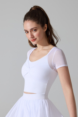 Women’s Faux Two-Piece Mesh Cropped T-shirt