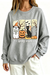 Women's Fall Halloween Spooky Print Thin Relaxed Sweatshirt